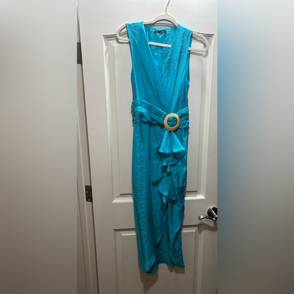 Zara Turquoise Dress raffia small worn once!